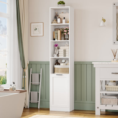 Tour de rangement haute de 73,4 po avec porte et 6 tablettes, armoire de salle de bain mince, organisateur de salle de bain peu encombrant pour la toilette, salle de lavage, petits espaces