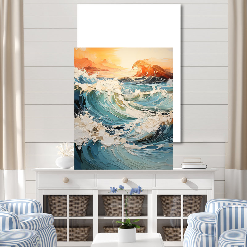 Teal Waves Fight II - Nautique et plage, reproduction d'art sur toile, H 32 po x l 16 po x P 1 po, Toile tendue