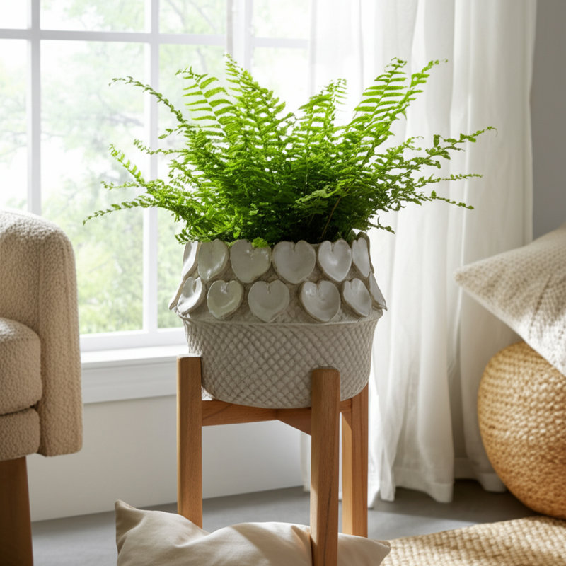 Stylish Ceramic Indoor Planter with Sculptural Heart Detail - Glossy Decorative Accent Pot for Modern Flower Pots - Textured Outdoor Planters and Home Garden Decor