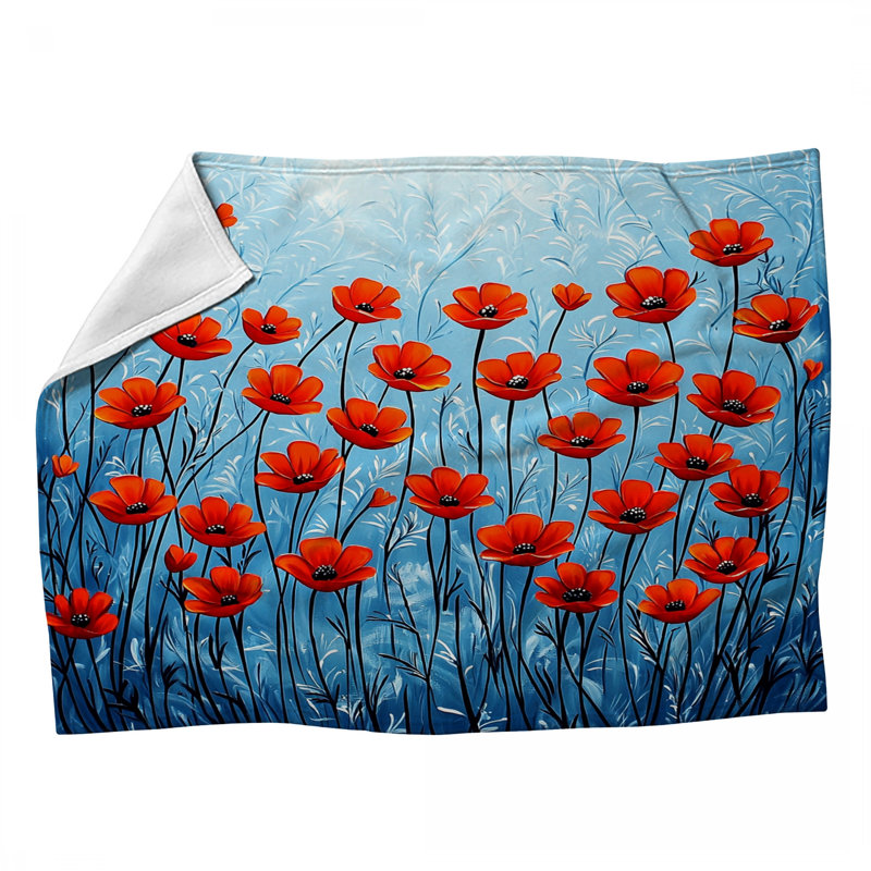 Jeté en molleton Red Flowers - Jetés floraux pour canapés ou lits, L 80 po x l 60 po