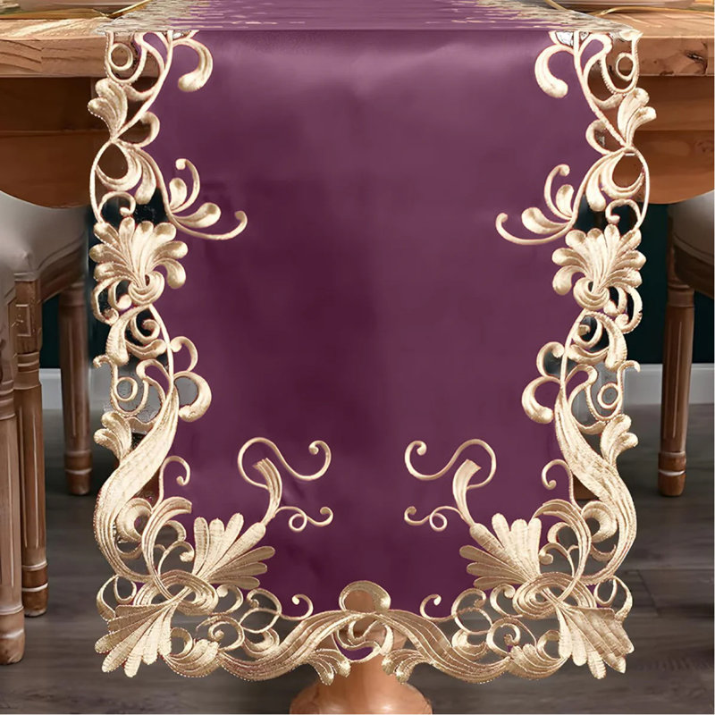 Purple Table Runner European Embroidery for Christmas Dining Table, Dresser, Home Decor Accents