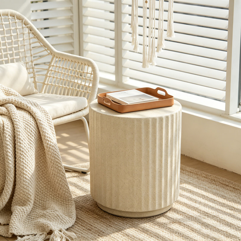 Table d'appoint d'extérieur en forme de cylindre Mgo, Beige