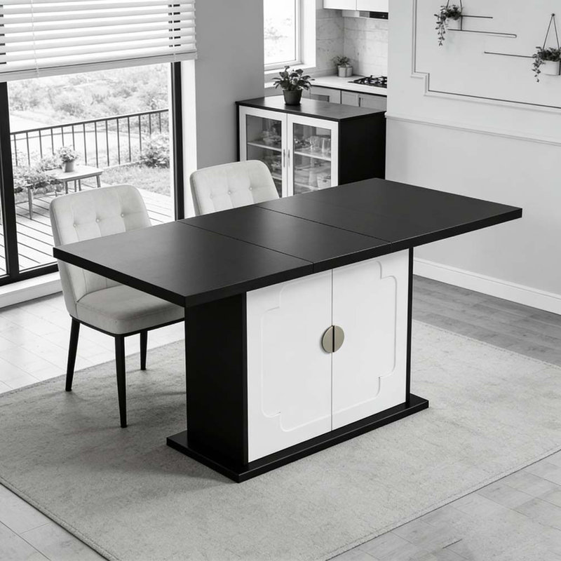 Table de salle à manger 63 ", Blanc et noir