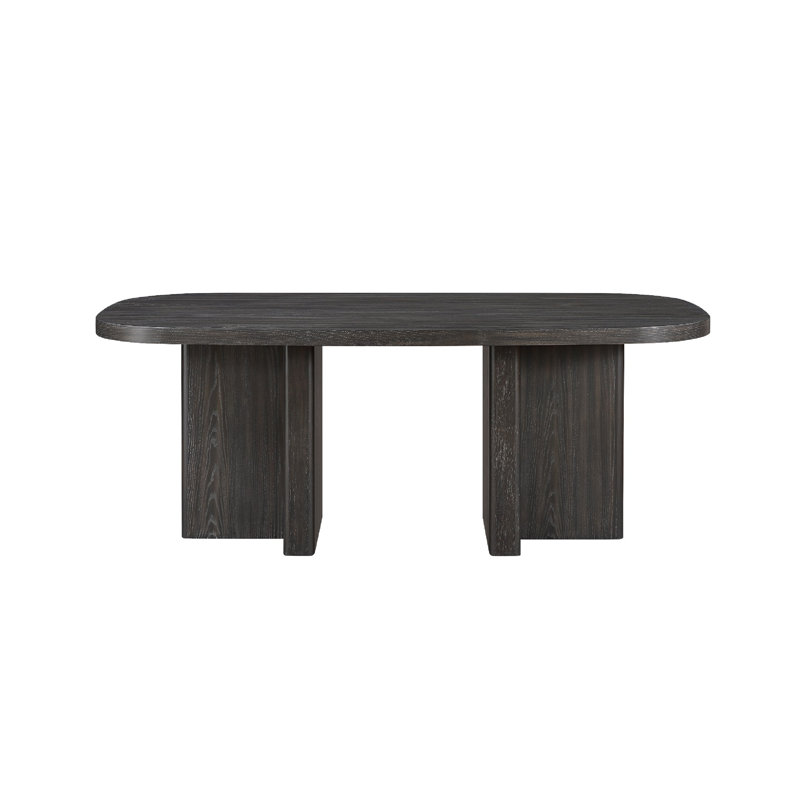 Mez Dining Table, 78 Inch Rectangular Top, Double Pedestal Base, Ebony Black