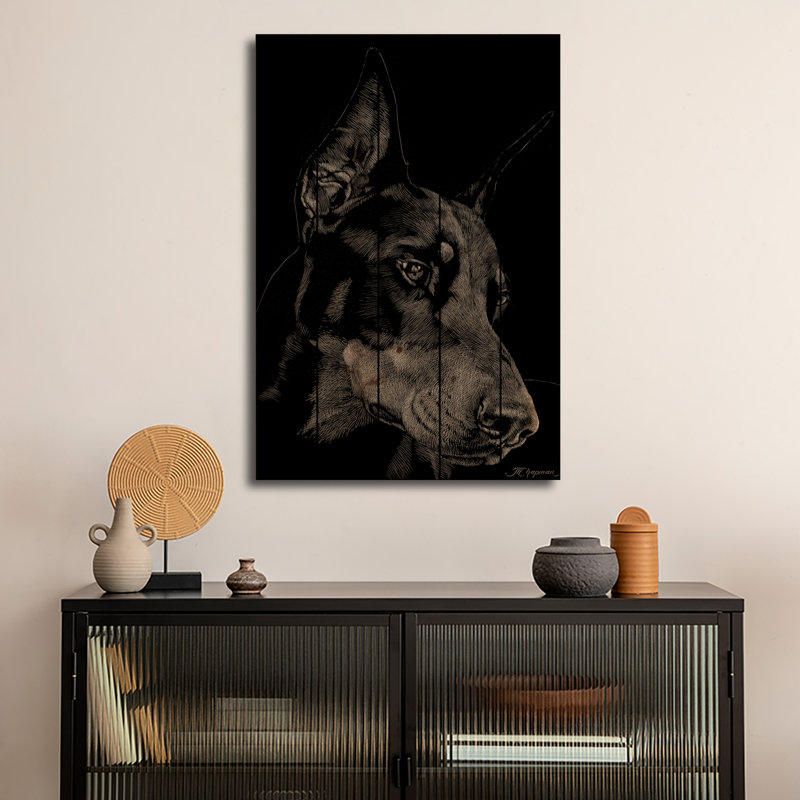 Reproduction d'art mural en bois - Grattoir canin III par Julie T. Chapman, H 40 po x l 26 po
