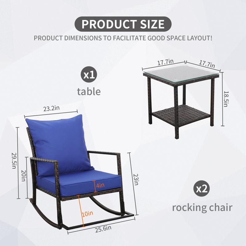 Ensemble de 3 chaises bistro Timberlane, Bleu royal