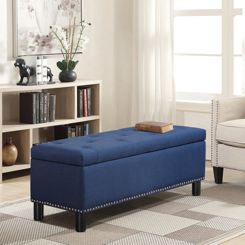 Canealus Upholstered Storage Bench, Dark Blue