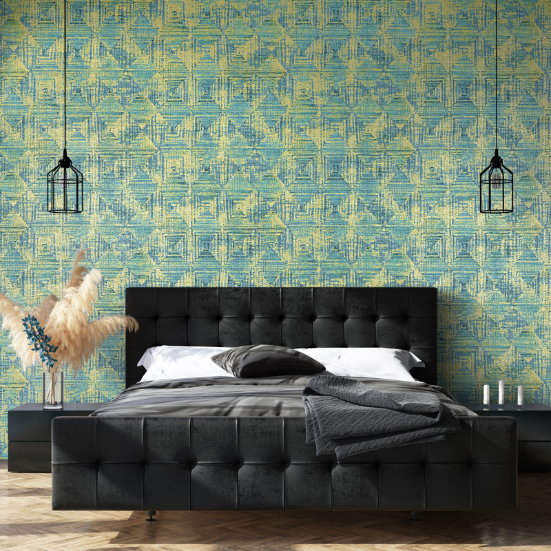 Pepper Sheen Finish Geometric Diamond Raffia Wallpaper Roll, Green