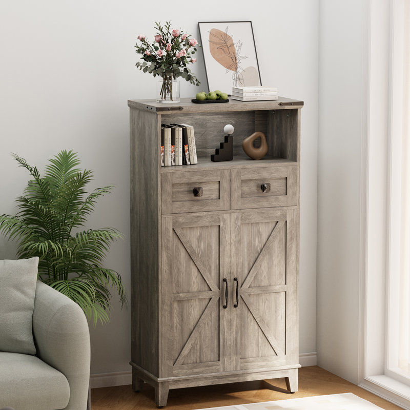  Armoire de rangement avec portes et tiroirs, armoire de ferme avec tablettes réglables, Gris