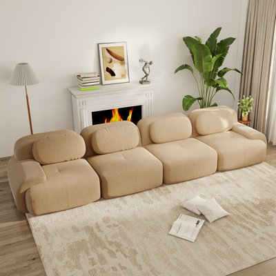 4 Seat Modular Corduroy Sofa with Soft Modern Design Camel No Assembly for Living Rooms and Bedrooms