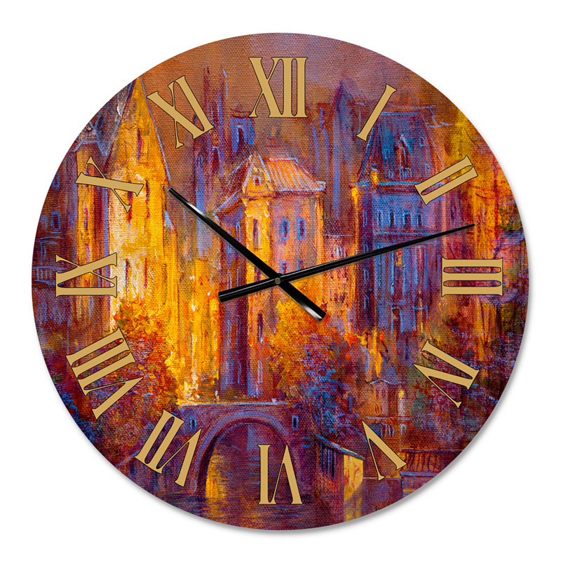 Cityscape By The River II - Horloge murale moderne, Moyen
