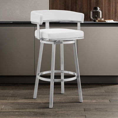 Kellum Swivel Counter and Bar Height Barstool with Arms in Faux Leather Upholstery and Metal Legs