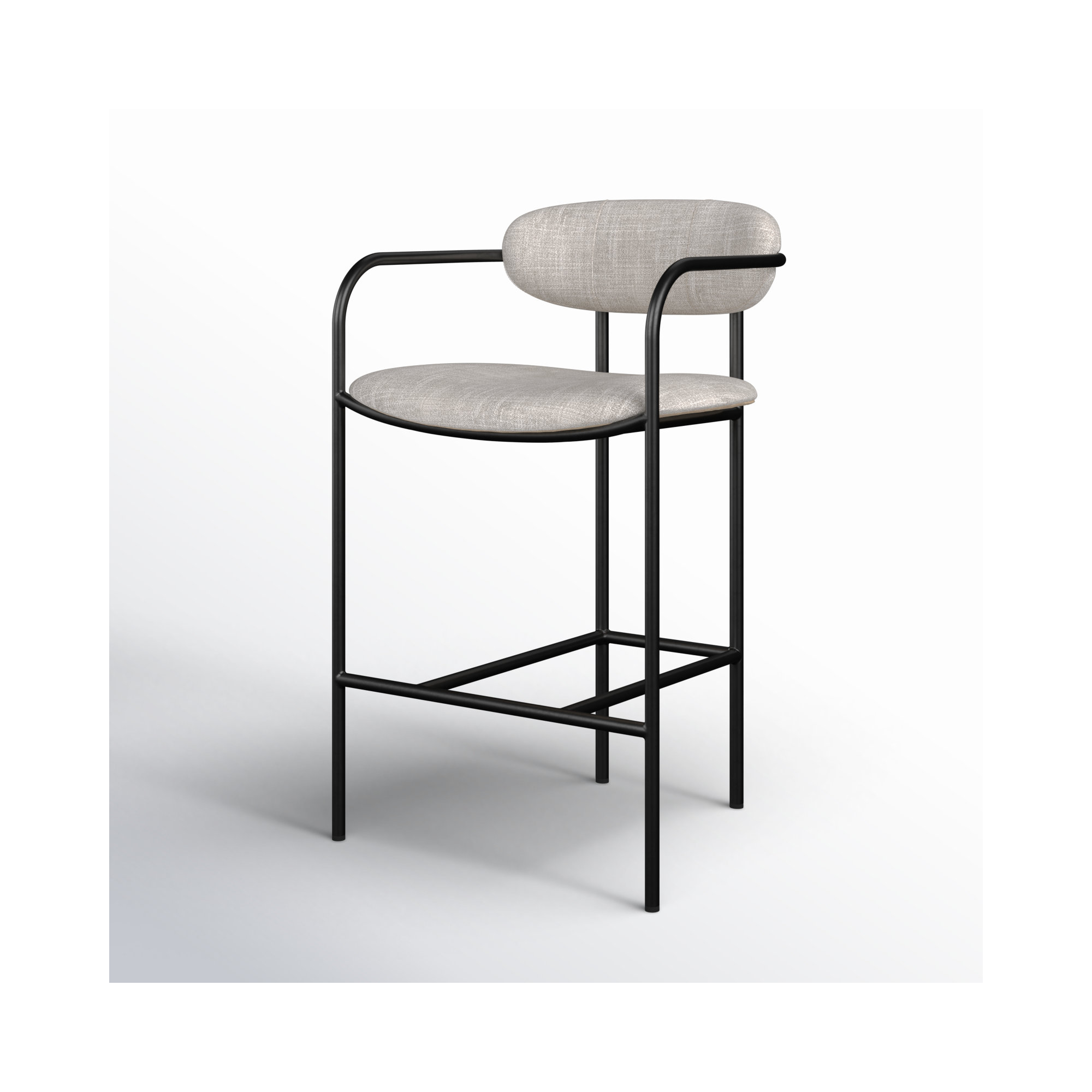 Belarus Fabric Seat Stool, Beige Linen Blend, Gun Metal Gray, Bar Stool (30” Seat Height)