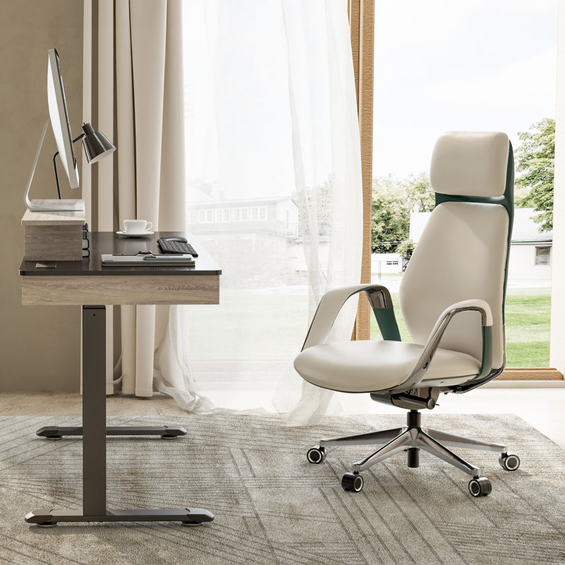 Demitrice Executive Chair with Headrest, Off White