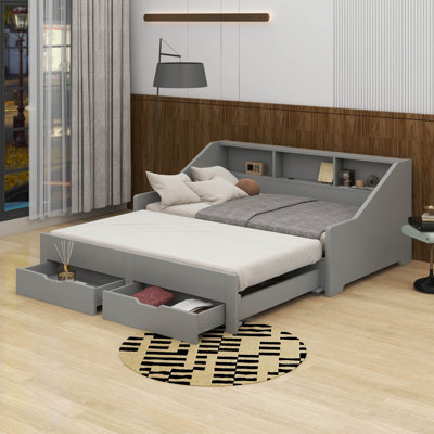Twin To King Size Daybed With Storage Bookcases, Drawers And Charging Design