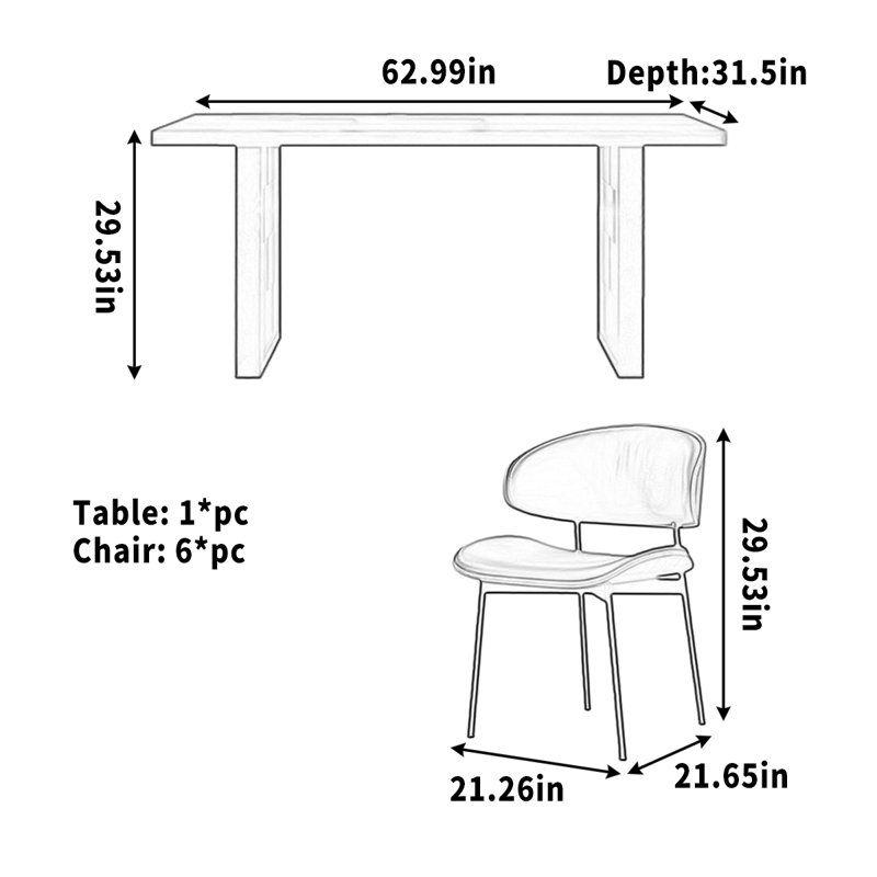 Mease, 7 pièces : table, 6 chaises, H 29,53 po x l 62,99 po x P 31,5 po, Brun