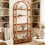 Bibliothèque arquée compacte en métal brun chaud et panneau de particules à 5 niveaux pour le rangement vertical des livres, des décorations et des plantes