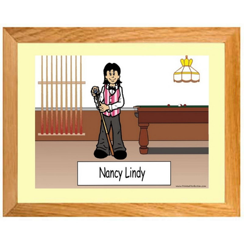 Personalized Pool Player, Billiards - Female Caricature with a Mat & Frame - Ready to hang!, Yes