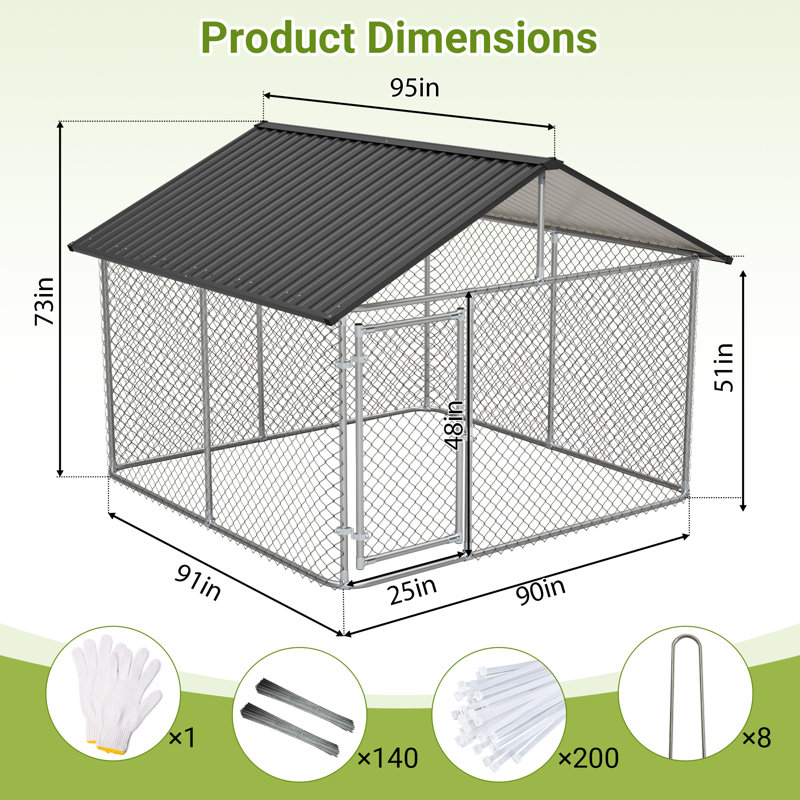 L 90,0 po x l 73,0 po H chenil en métal gris durable 1 pièce