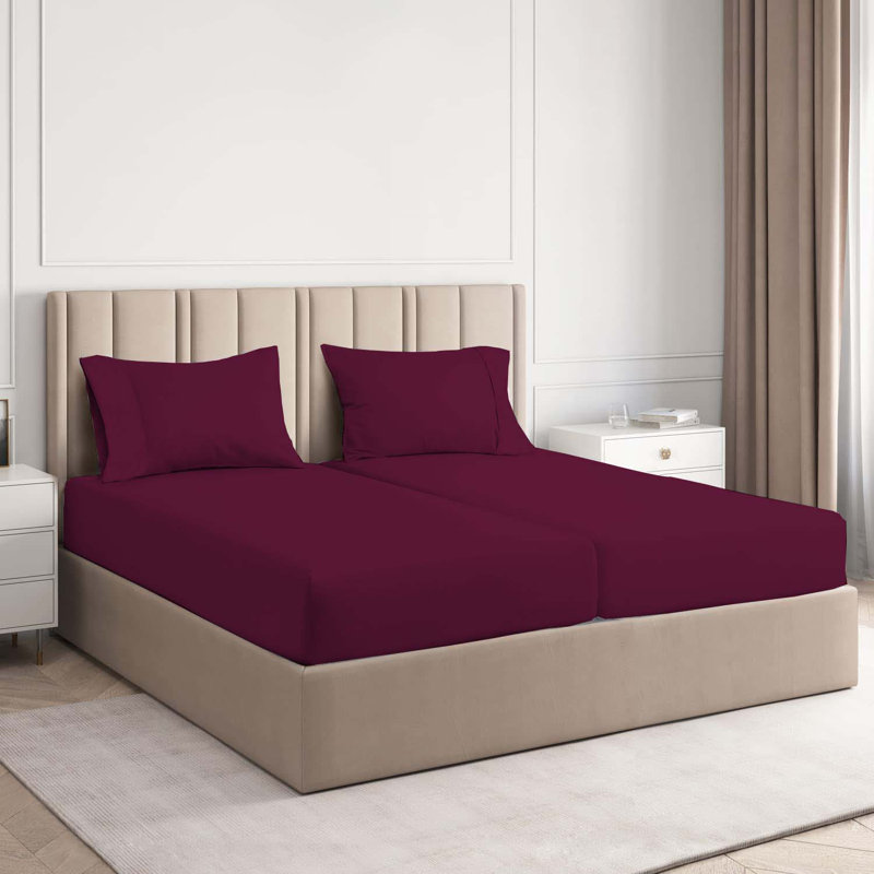 Ensemble de literie 7 pièces pour lit très grand divisé en rayonne de bambou, Aubergine