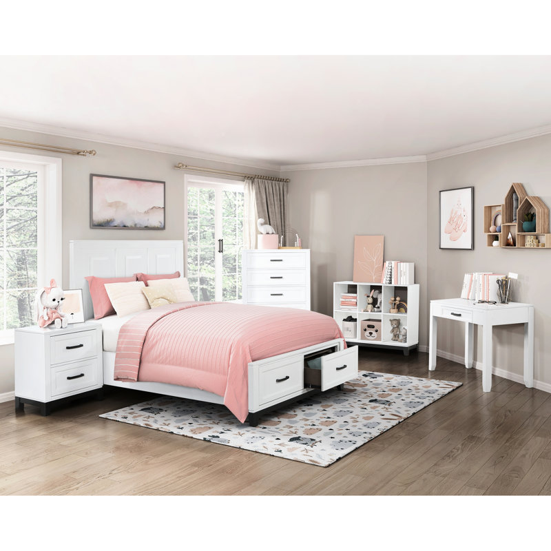 Lit plateforme rustique avec rangement - fini attrayant blanc