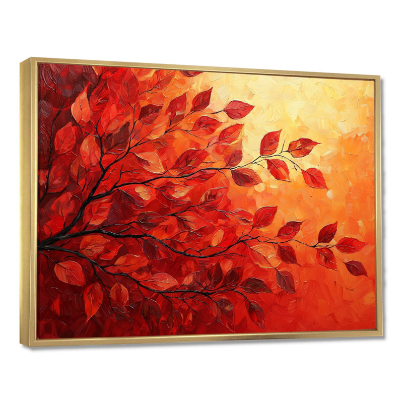 «Autumn Sunset Maple Leaf I - Leaves», reproduction sur toile encadrée, H 30 po x l 40 po, Doré, Picture Framed