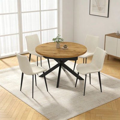 47.1"-63.1" Extendable Dining Table Set,5-Piece Rectangle Kitchen Table with 4 Upholstered Dining Chairs 