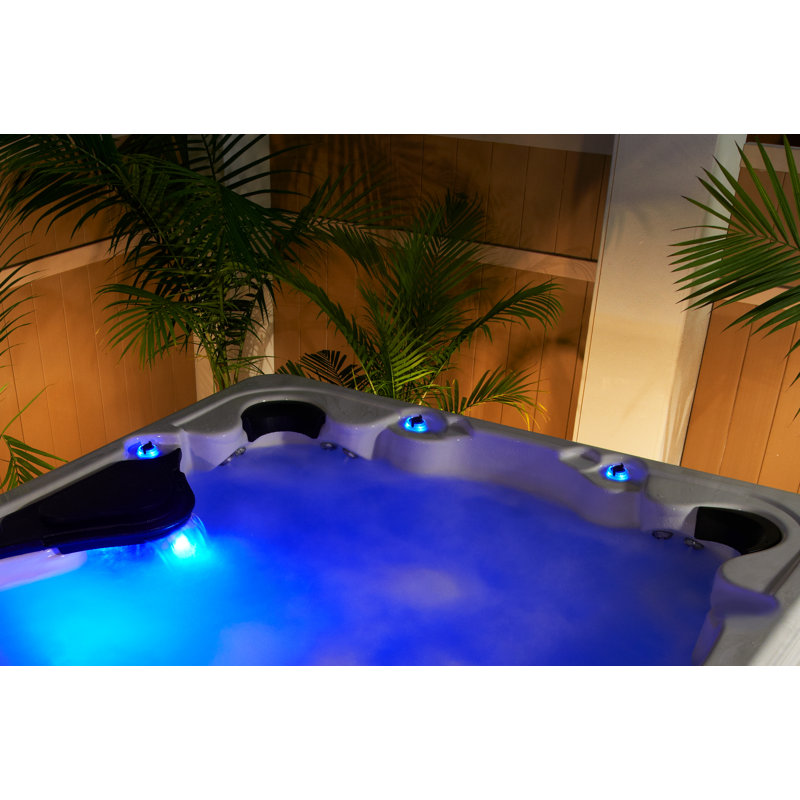 6-Person Grey Acrylic Lounger Hot Tub with 100 Jets