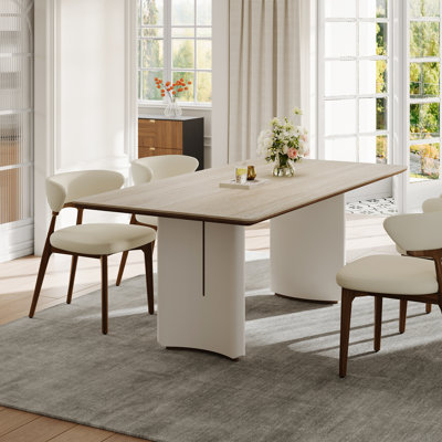 Table de salle à manger rectangulaire 63 "pour 4-6, plateau de table en pierre frittée beige, table de cuisine crème pour la salle à manger