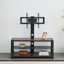Meuble télé en bois avec verre trempé noir - Hauteur réglable, centre de divertissement pivotant universel avec support, brun rustique-130218066