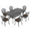 Table de patio en fonte d'aluminium d'une largeur de 35,67 po avec coussins, cadre noir, 58,81 po x 35,67 po, fente pour parasol, 6 sièges d'extérieur