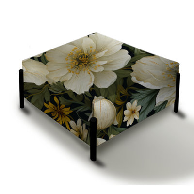 White Green Elegance Botanical Pattern II - Floral Large Square Ottoman