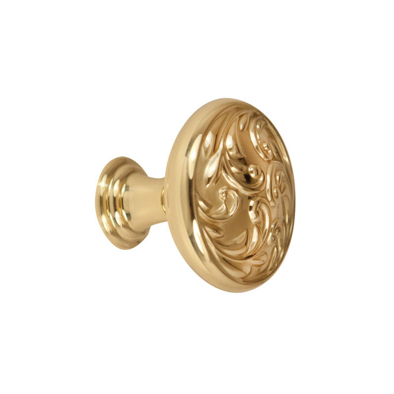 Ornate Mushroom Knob, 1.5" H x 1.5" W x 1.25" D, Polished Brass