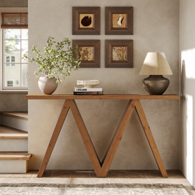 Console en bois massif de 63 po avec base en forme de M pour le vestibule, le couloir, le salon ou derrière le canapé