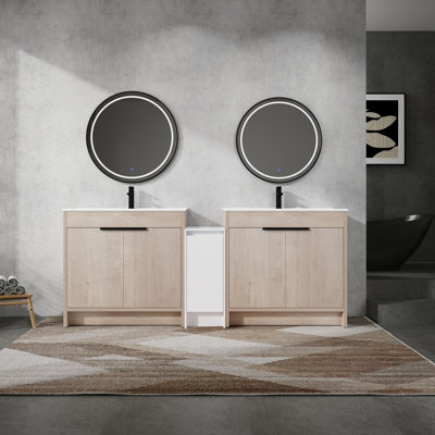 Freestanding Bathroom Vanity with Ceramic Sink and Storage Cabinets, Soft Closing Door