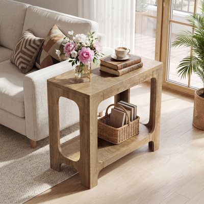 Narrow Side Table, 2-Tier Farmhouse End Table with Open Storage Shelf