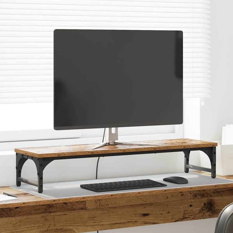Manufactured Wood Monitor Stand, Old Wood, 14cm H x 85cm W x 23cm D