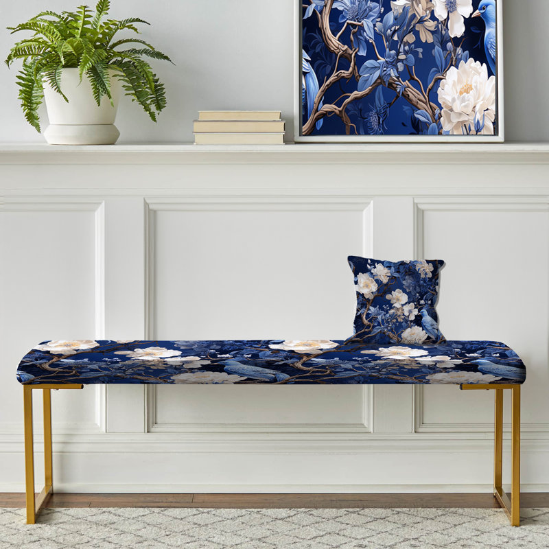 Banc victorien bleu cobalt à motif floral victorien II