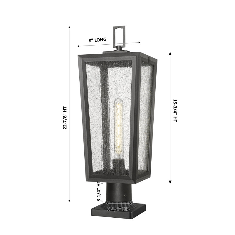 Lampadaire extérieur lanterne 8 po 8 pi, Verre bullé, Noir mat