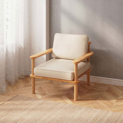 Brooklyn Wood Armchair, Solid Beech Wood Accent Chair for Living Room and Reading Nook