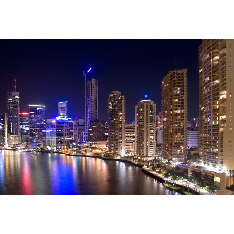 Brisbane City Night Skyline by Bamse009 - Wrapped Canvas Print, 20cm H x 30cm W