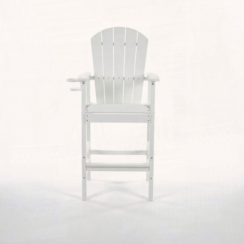 Bar-Height HDPE Adirondack Chair with Cup Holder, White