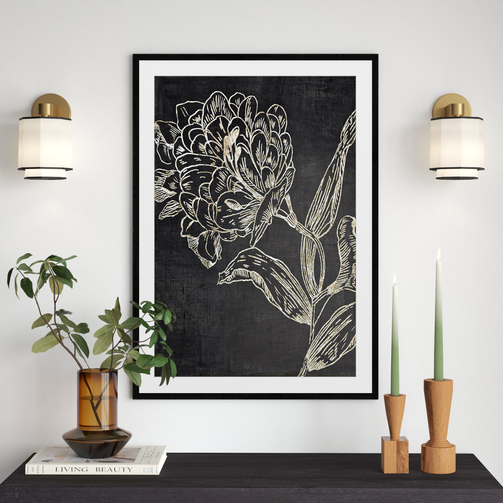 Golden Flower Folklore II by Asia Jensen - Picture Frame Graphic Art, 41.5" H x 29.5" W, Natural Wood Grain