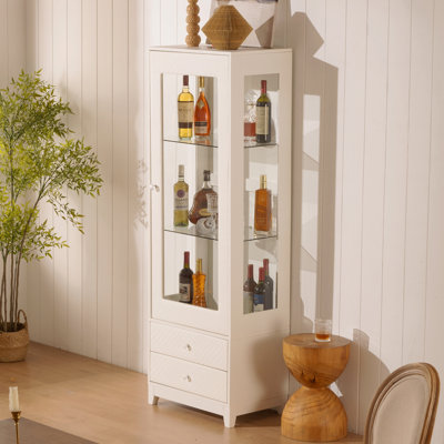 71'' Freestanding Display Cabinet With 2 Storage Drawers, Upholstered Pantry With Ceiling Light,Wine Storage Cabinet With Glass Door And Adjustable Shelves