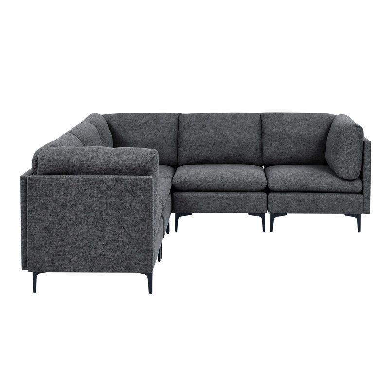 Linen Upholstered Modular Sectional with Metal Legs, Dark Gray Linen 