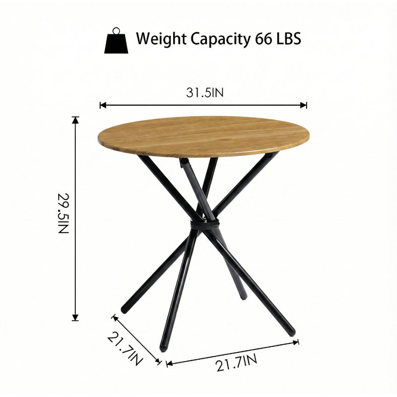 Menca 29.5'' Round Dining Table, Wood Top Breakfast Table With Black Metal Legs, Natural Oak