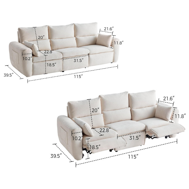 Itohan 115'' Upholstered Slipcovered Power Reclining Sofa, Banio Beige Chenille