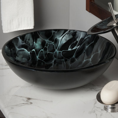 Novatto 16.5'' Black/Silver Glass Circular Bathroom Sink