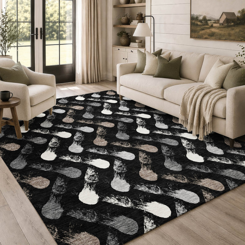Machine Washable Indoor/Outdoor Chantille ACN2900 Geometric Rug, 9' x 12', Black