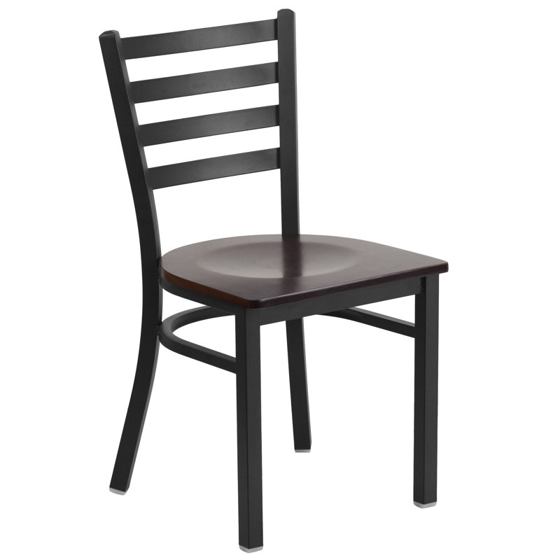 High Ladderback Walnut Wood Seat with Black Metal Frame Chair